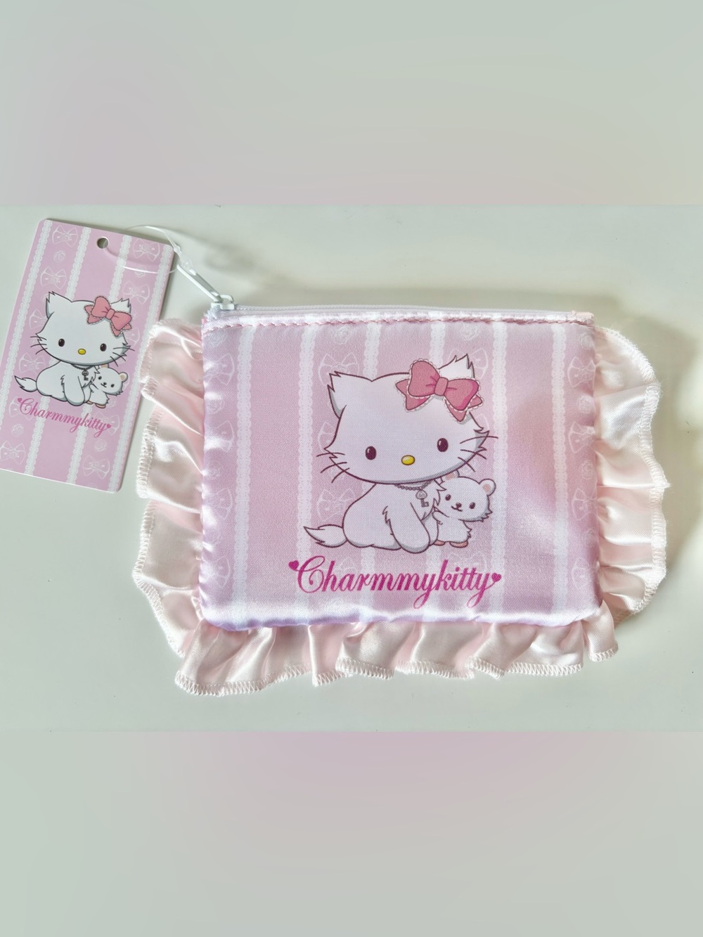 Charmmy Kitty Satin Coinpurse Card Holder w Ruffles NWT Sanrio Japan Exclusive